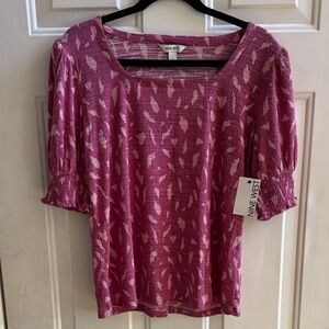 Nine West Deep Rose and Pink Print Square Neck Short Sleeve Top